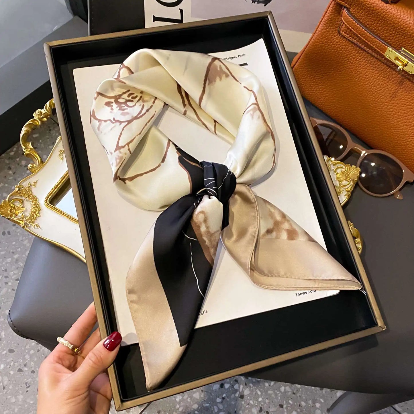 Fashion Luxury Brand 70cm Silk Square Scarf Women Satin Neck Tie Female Hair Bandana Headkerchief Shawl Wrap Hijab