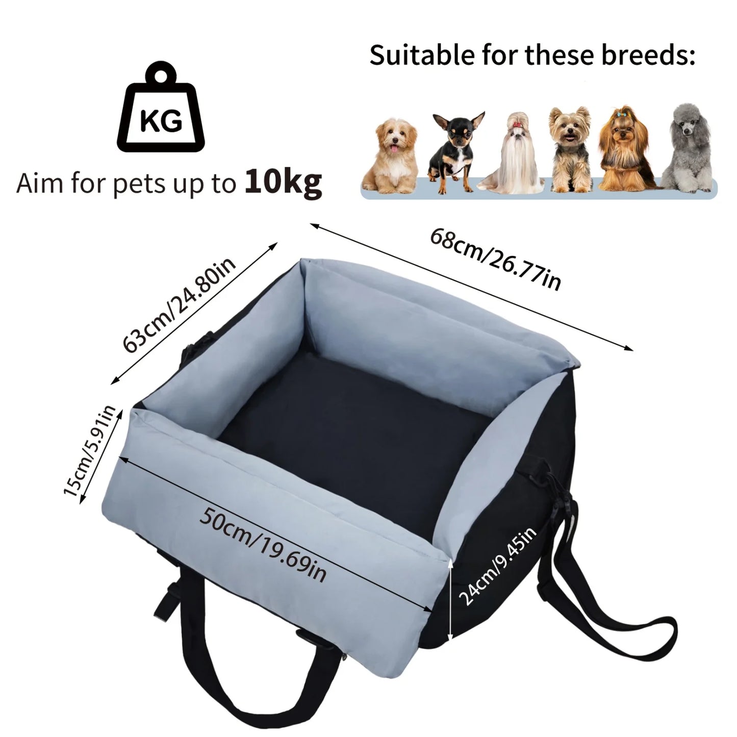 Dog Car Seat for Small Dogs Soft Pet Car Travel Carrier Bed w/ Safety Belt and Storage Pocket Cat Booster Carseats up to 22 lbs