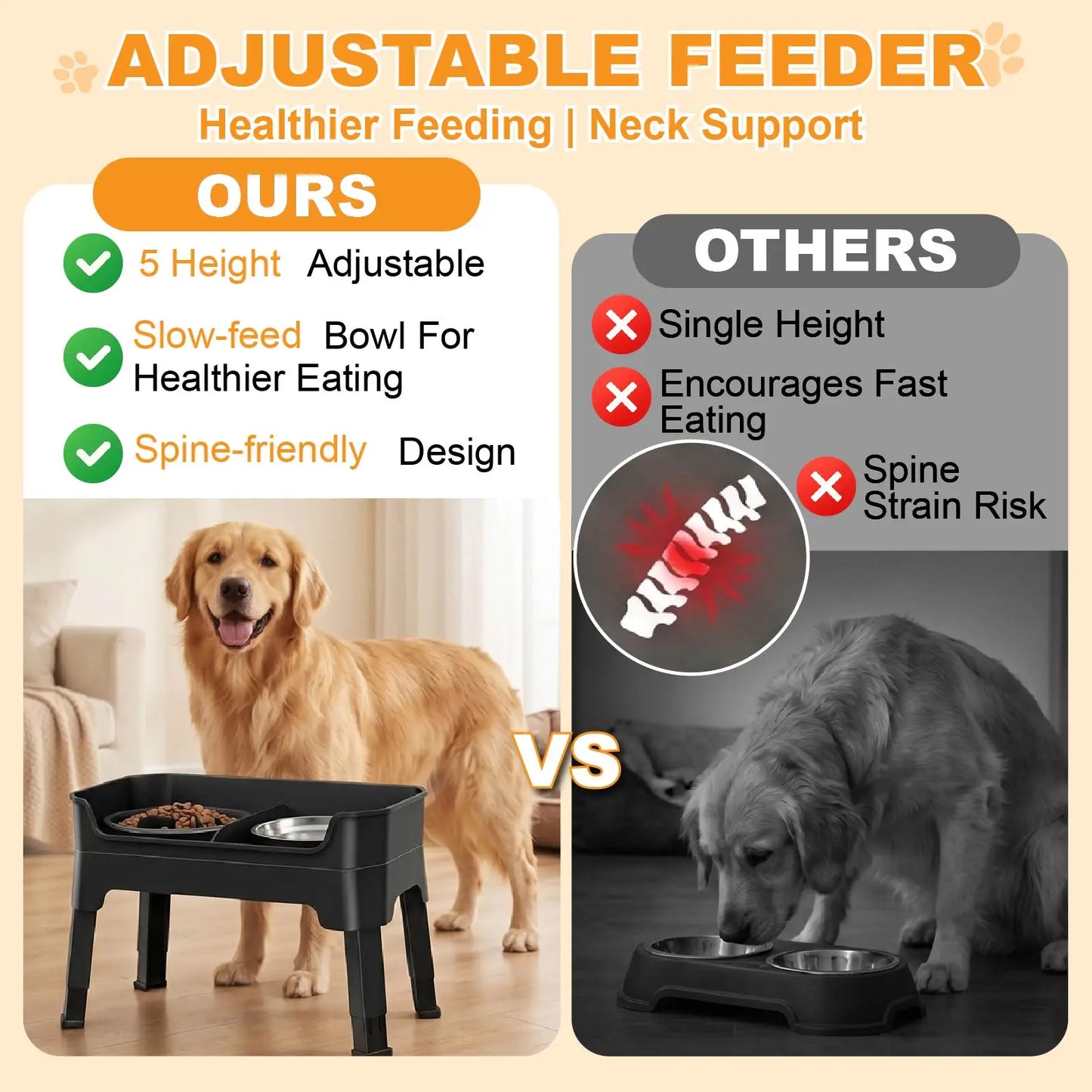 4-in-1 Adjustable Elevated Dog Feeder, Raised Dog Bowl Stand with Stainless Steel Water Bowl, Slow Feeder Bowl & Lick Mat, 4 Height Adjustable Anti-Choke Pet Food Water Dish for Small Medium Large Dogs