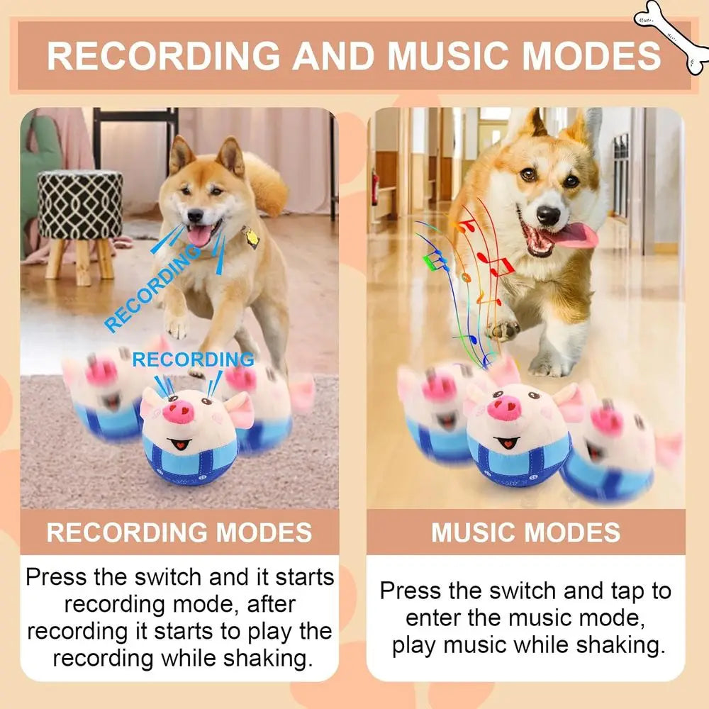 Interactive Dog Toys Pig, Jumping Squeaky Dog Toys with Recording and Music, Rechargeable Moving Dog Chew Toys for Small/Medium/