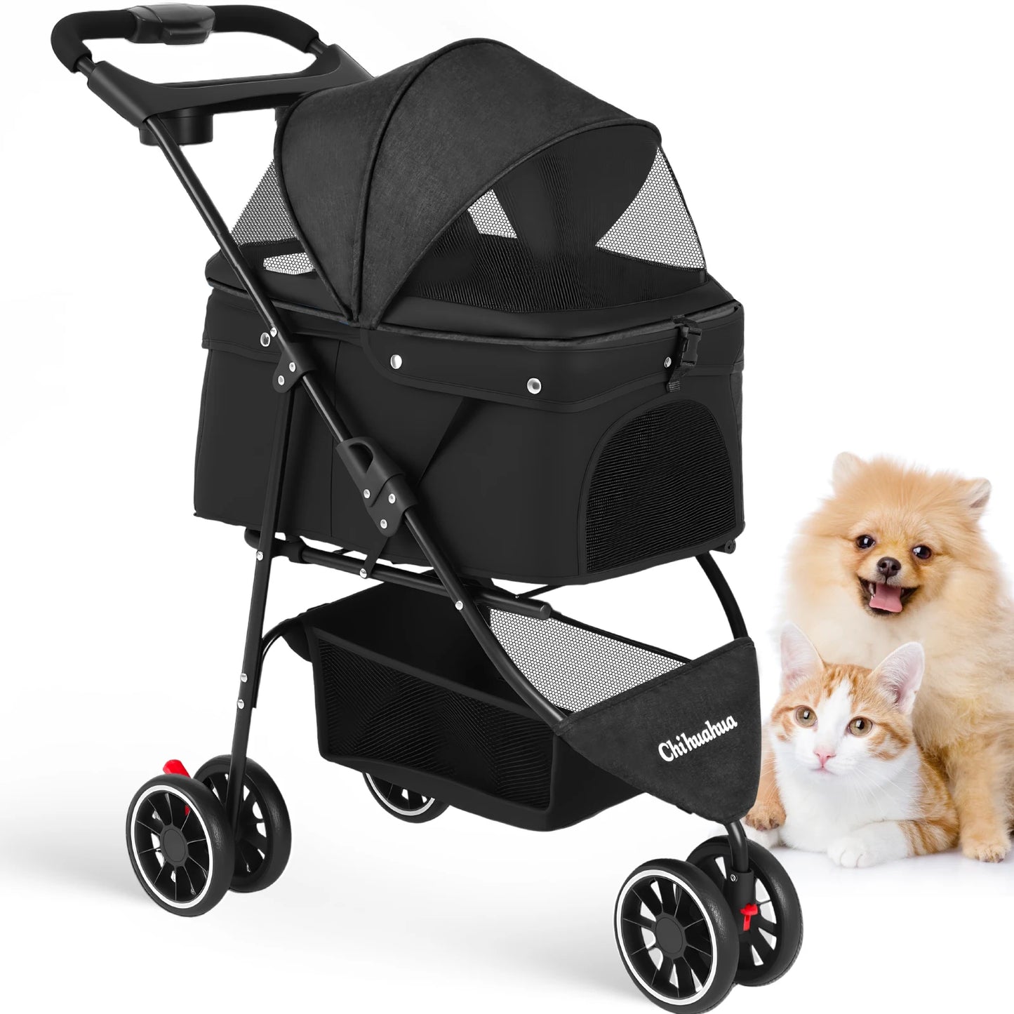 Chihuahua Pet Stroller for Cats and Dogs Foldable Three Wheel