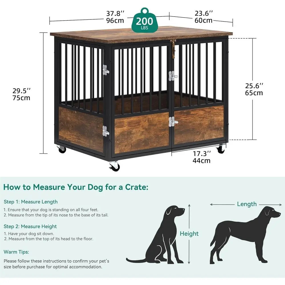 Rustic Heavy Duty Dog Crate With Wheels For Indoor Use