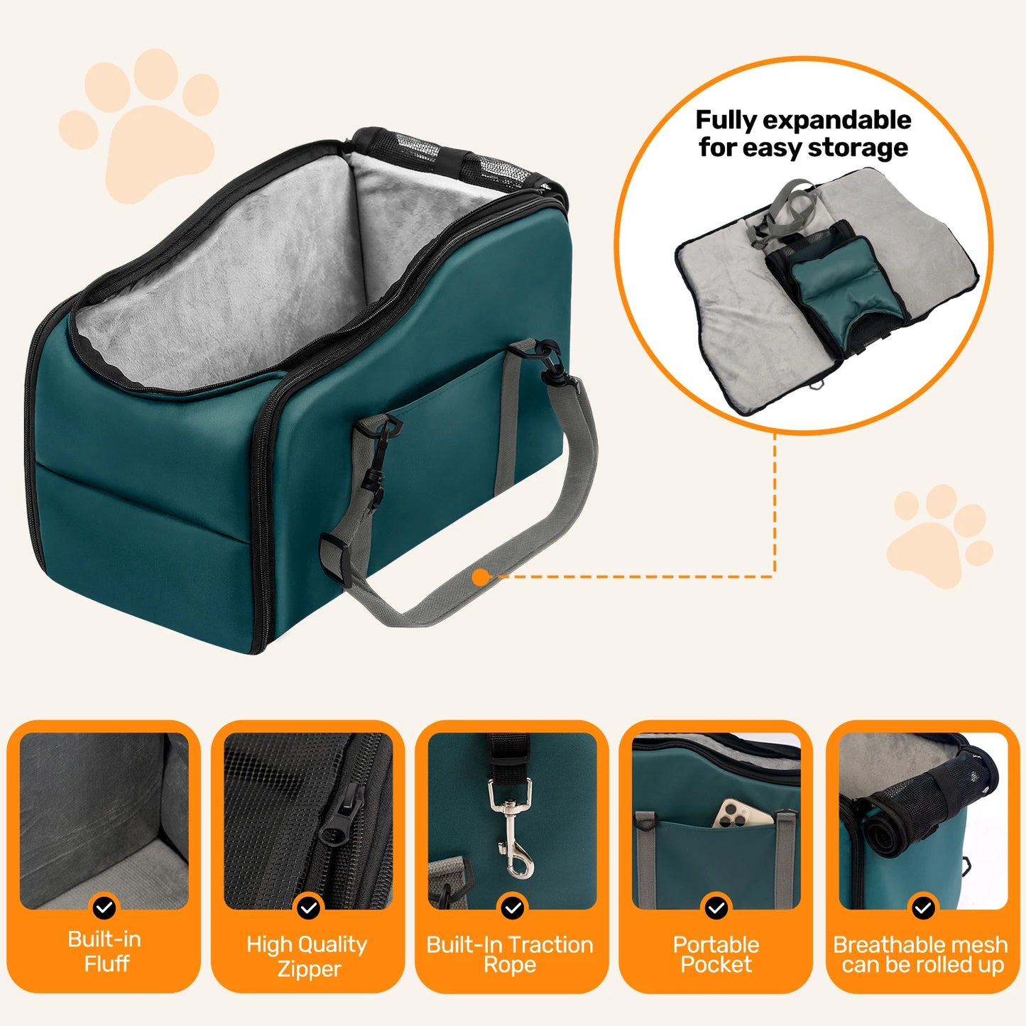 Removable Washable Car Pet Seat for Small Dogs and Cats