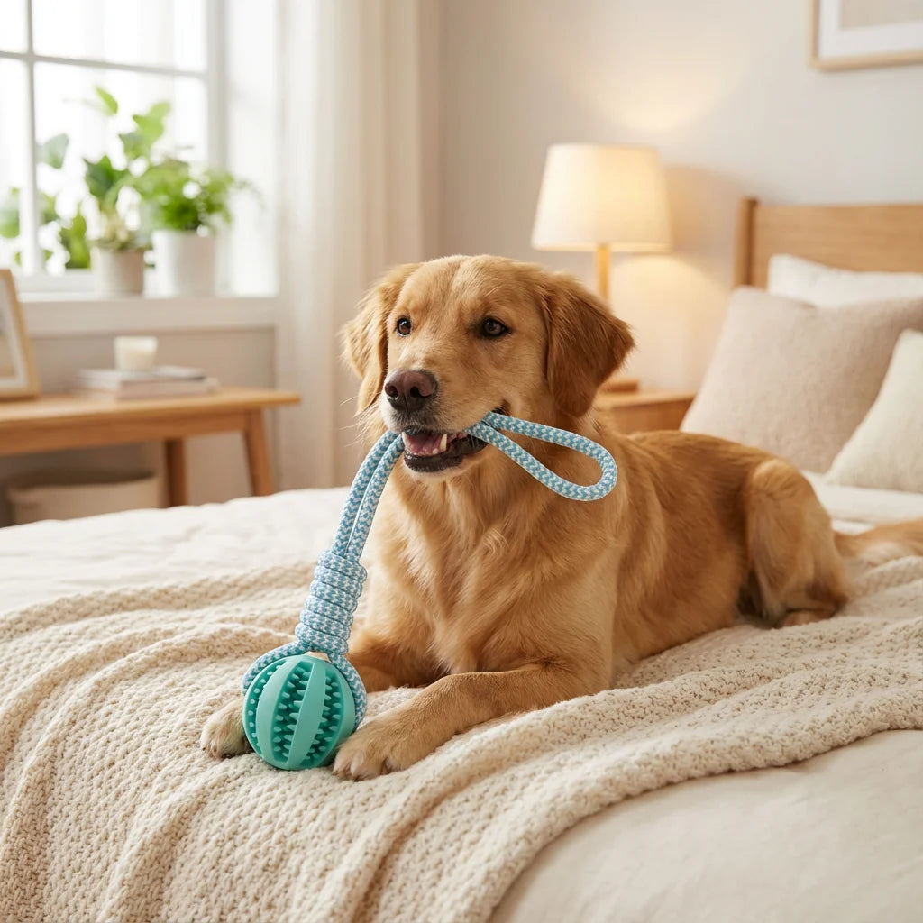 Durable Cotton Rope Rubber Dog Chew Ball Treat Dispenser Toy