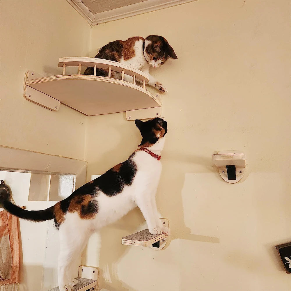 PETRAVELCN Cat Wall Mounted Four-Step Climbing Shelf Sisal Scratching Post