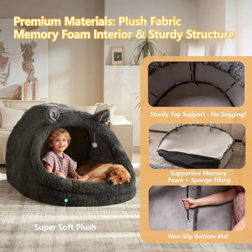 Jumbo Plush Pet Bed With Removable Pillow And Blanket