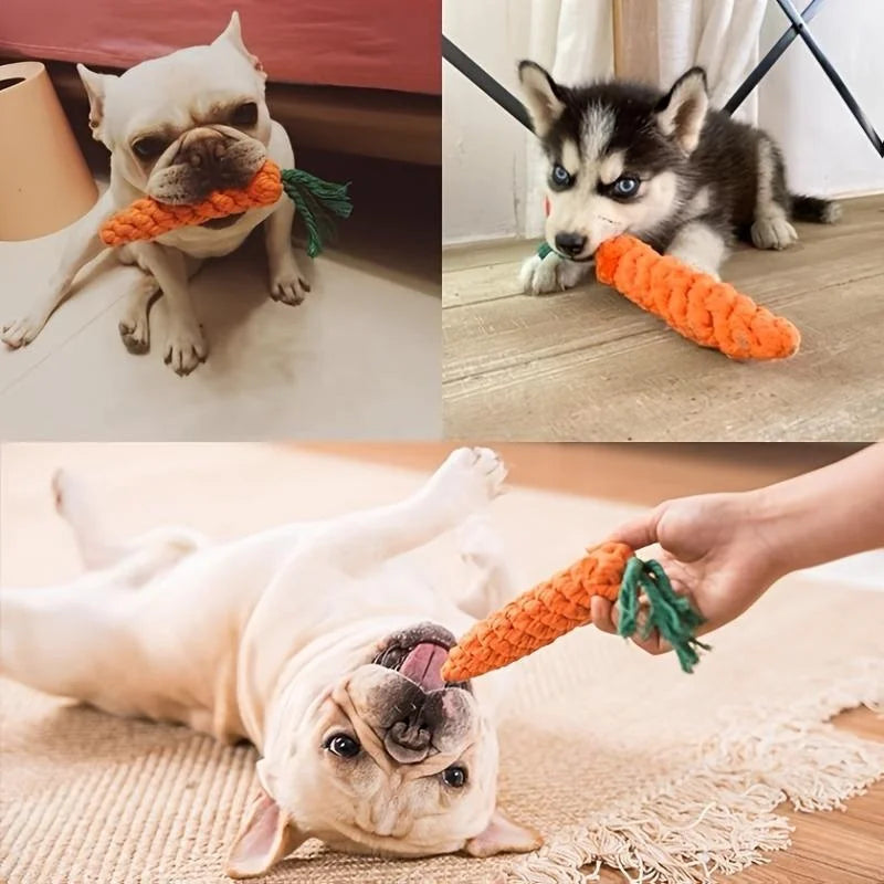 Knot Toy Carrot Shaped Cotton Rope For Dogs And Cats