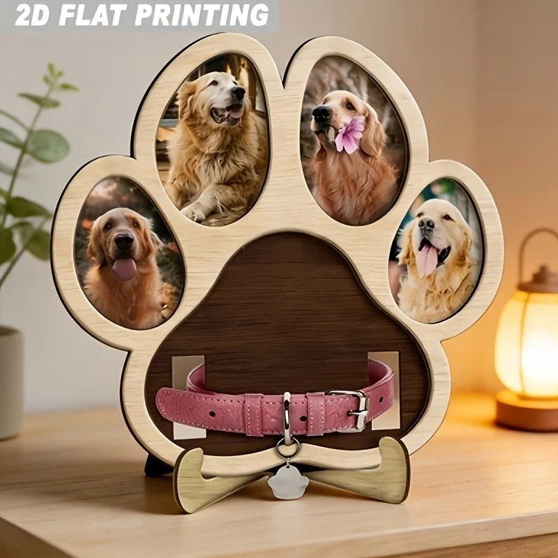 Unique 2D Flat Printing Pet Memorial Wooden Ornament with Base, Exquisite Animal Lover Decor, Sincere Sympathy Gift