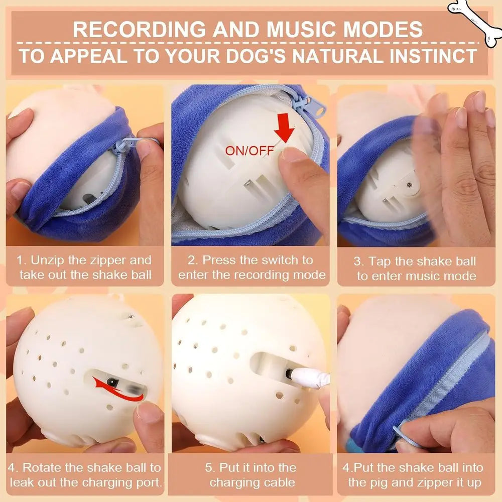 Interactive Dog Toys Pig, Jumping Squeaky Dog Toys with Recording and Music, Rechargeable Moving Dog Chew Toys for Small/Medium/