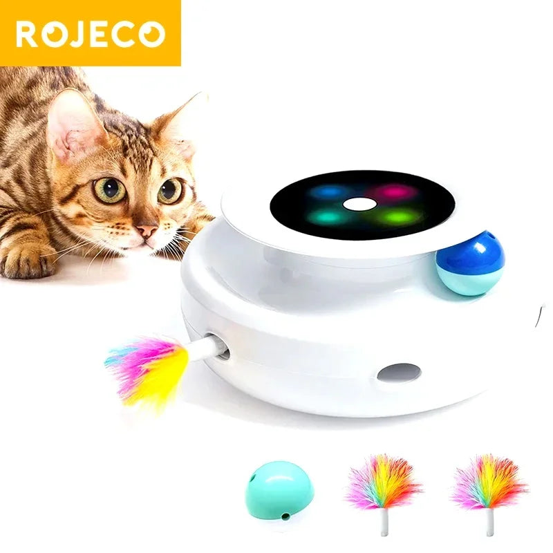ROJECO 2 in 1 Smart Cat Toys Automatic Feather Fun Ball Toy Set For Cat Dog 5 Modes Electronic Interactive Pet Toy Accessories