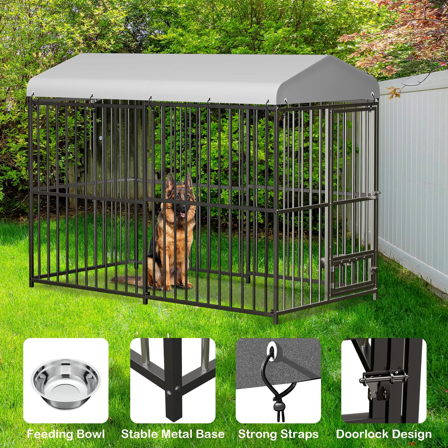 Acekool Galvanized Heavy Duty Outdoor Dog Kennel With Roof