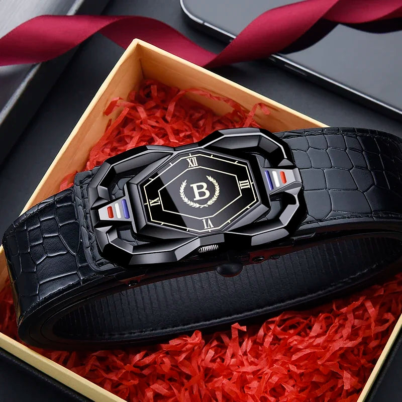 New Men's Crocodile Pattern Automatic Buckle Belt Fashionable Men's Casual Shorts Business Belt Trendy Youth Belt