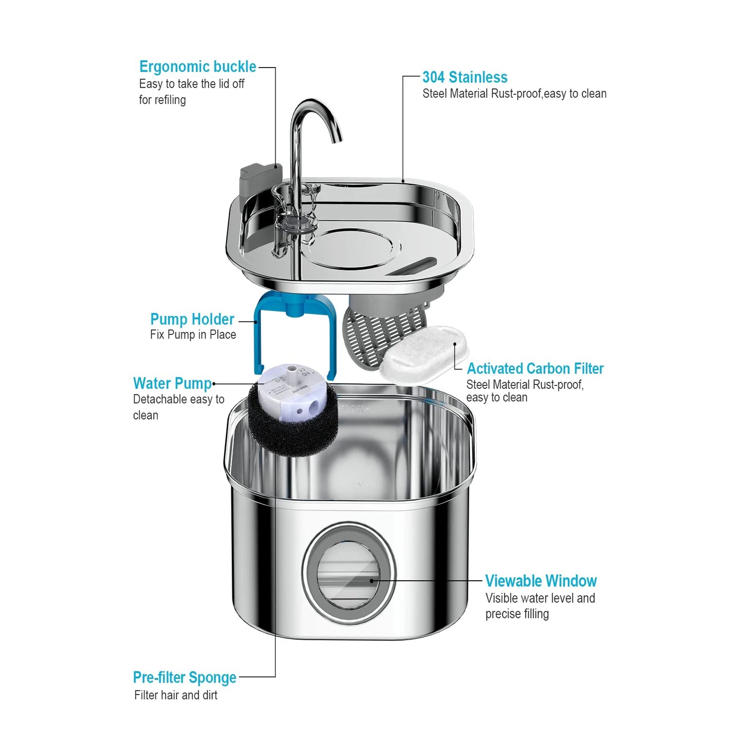 Stainless Steel Pet Water Feeder And Drinking Fountain