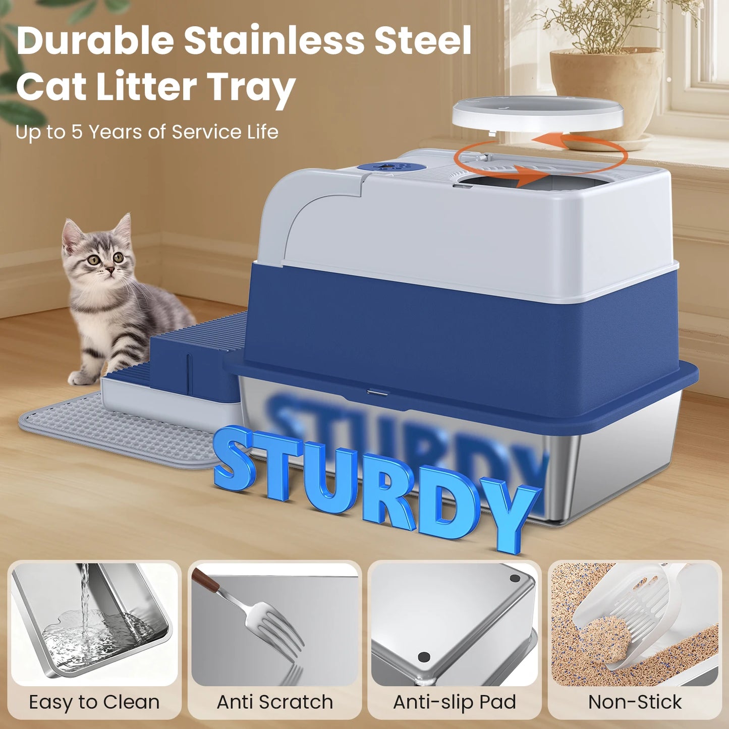 Cityflee Stainless Steel Cat Litter Box Nonstick Odor Control