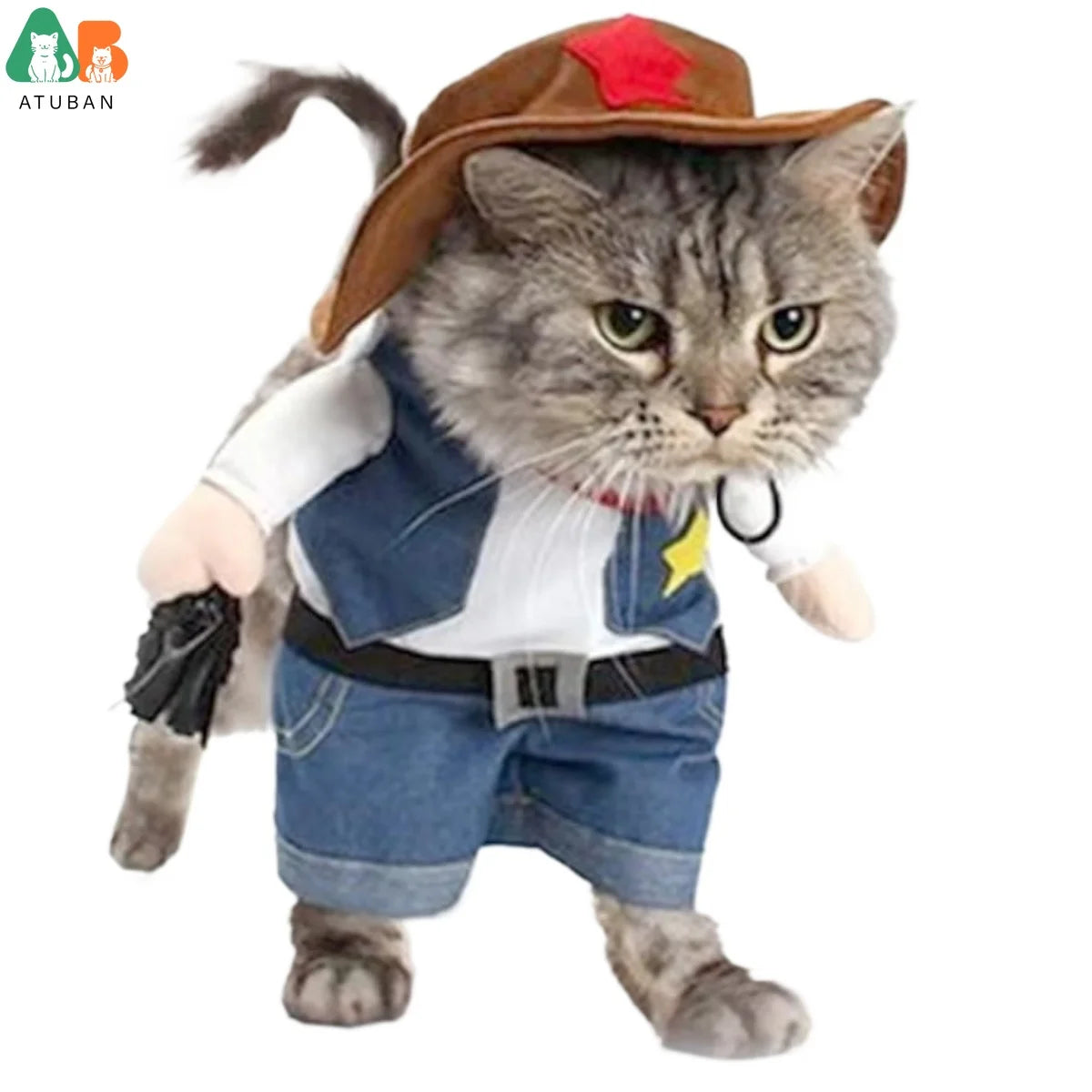ATUBAN Western Cowboy Costume For Pets With Hat Plaid