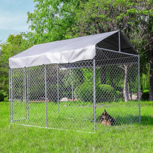 Galvanized Outdoor Dog Kennel With Roof And Locking Door