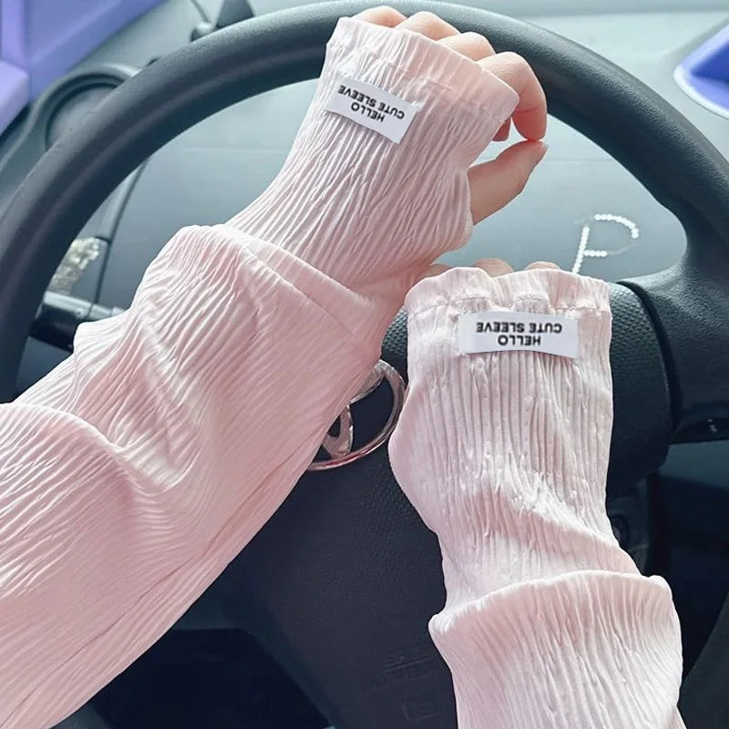 Summer Loose Ice Silk Long Sleeve Sun Protection Fingerless Gloves Elegant Breathable Sunscreen Mittens Women Clothes Accessory