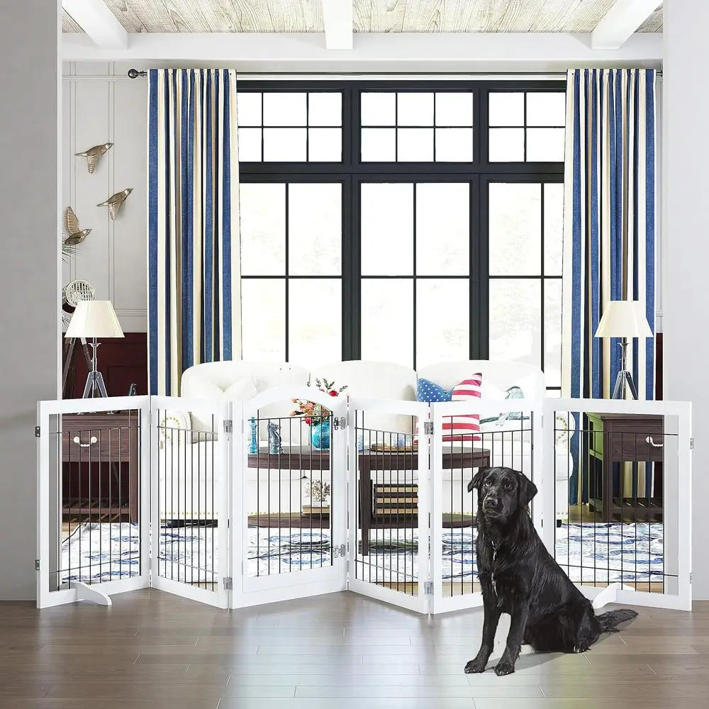 Freestanding Walk-Through Dog Gate With Door For Home Use