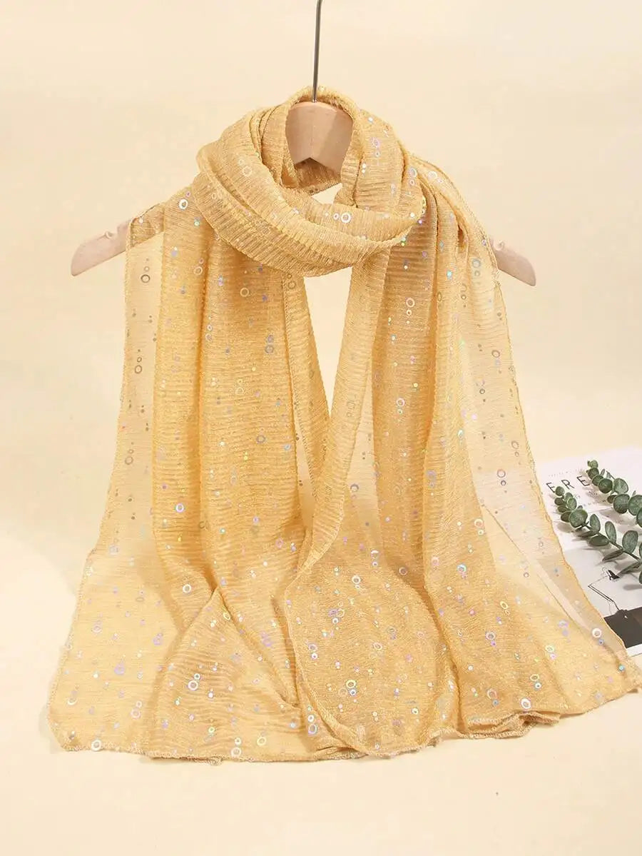 Women Lightweight Sequin Scarf Shawl Headwrap Beach Wrap Sun Protection Decorative