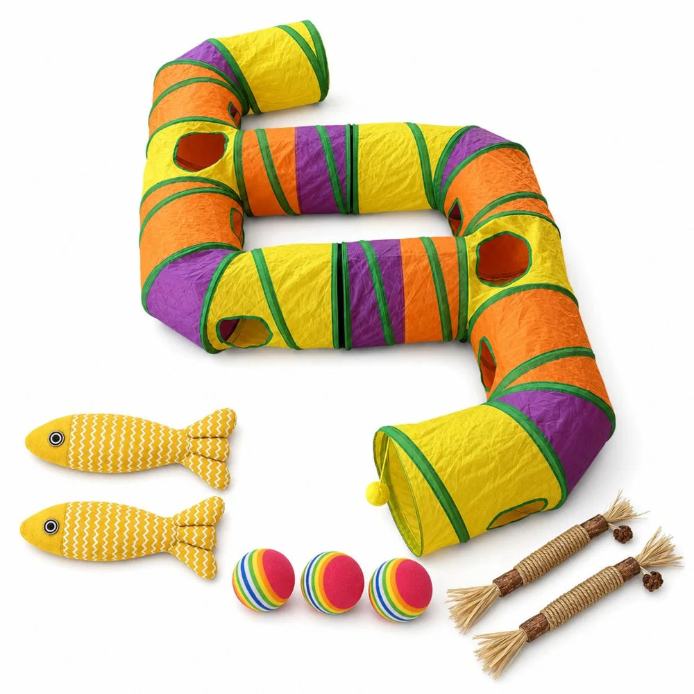 Zoe Connectable Cat Tunnel Maze With Toys And Peek Holes