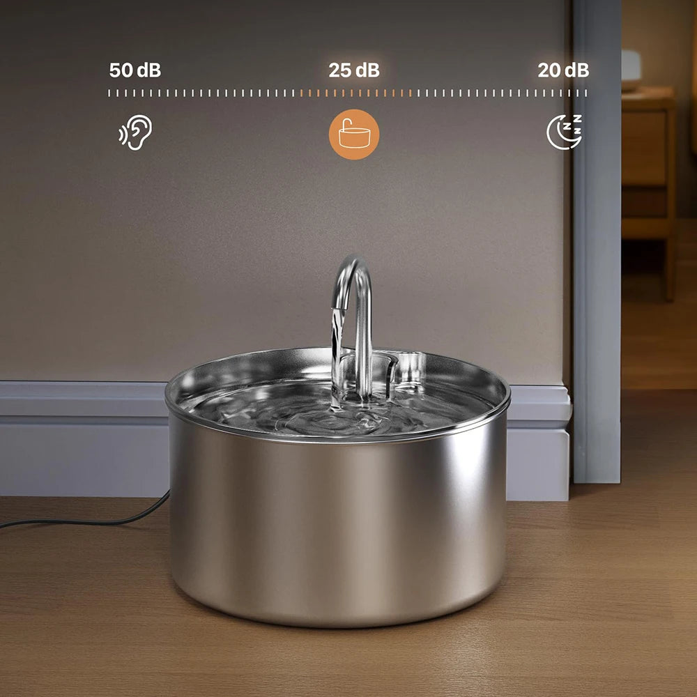 2.2L/74oz Stainless Steel Cat Water Fountain, Ultra Quiet 25dB Pet Water Fountain with Water Level Window, Continuous Circulating Water Bowl for Cats & Small Dogs