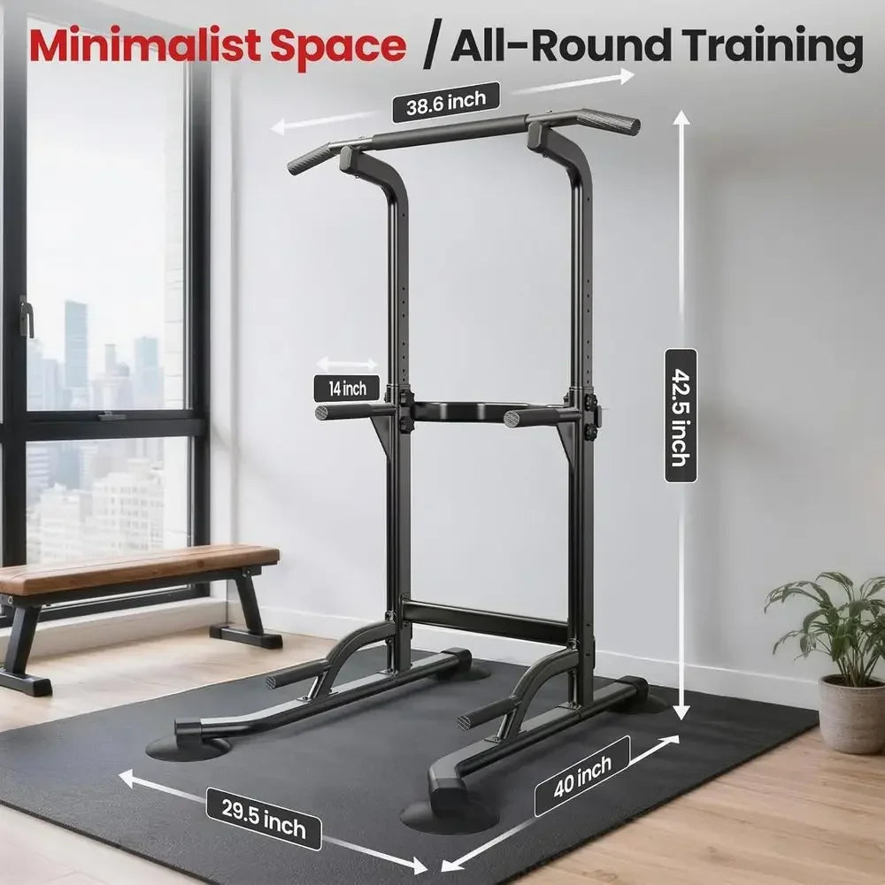 Adjustable Height Pull Up Bar and Dip Station for Home Gym - Strength Training Equipment for Pull-Ups, Chin-Ups, Dips, Push-Ups,