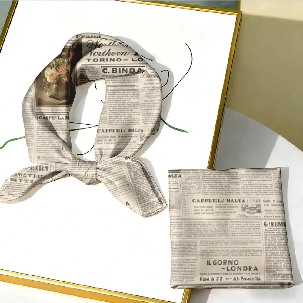 1pcs Square Scarf Retro Newspaper Print Headscarf Women Casual Fashion Headscarf Square Scarfs Beach Vacations Neck Scarf Shawl