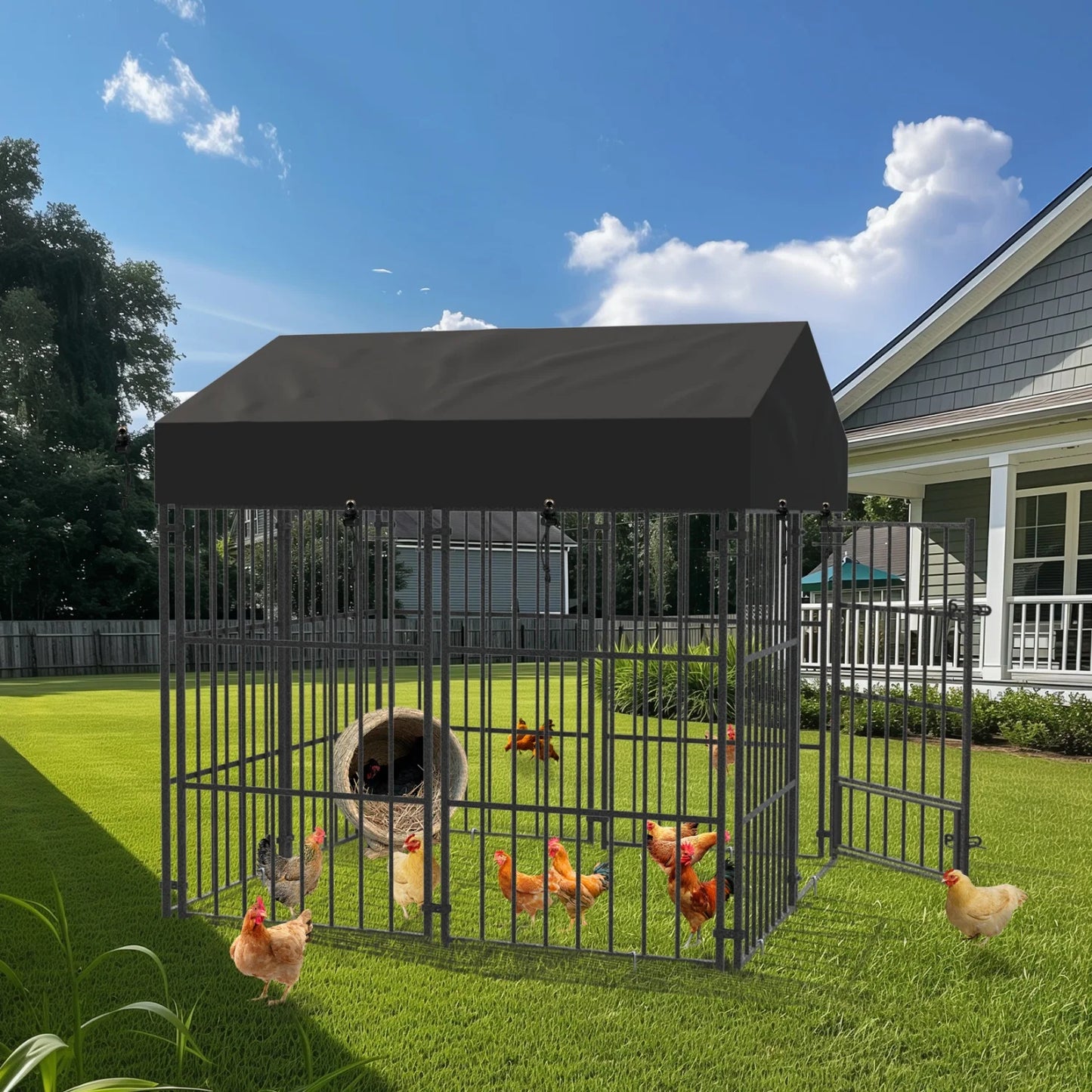 XS-L  Outdoor Dog Kennel with Roof Heavy Duty Metal Dog Crate Playpen for Medium Large Dogs Chicken Duck Enclosure Run