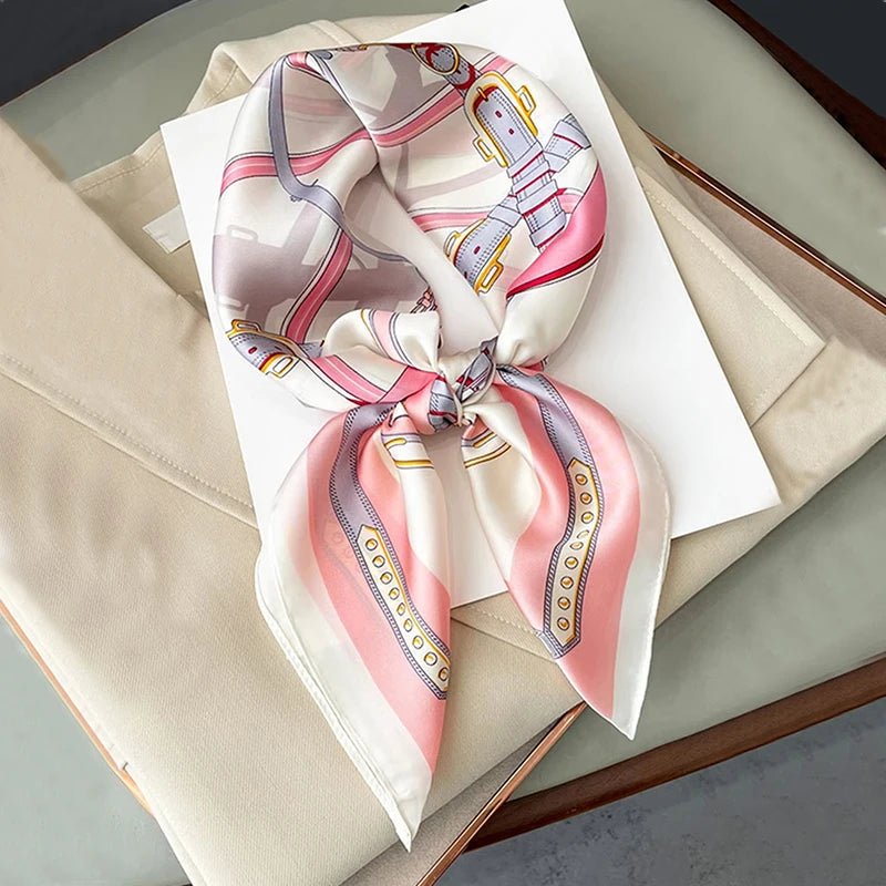 Luxury 70cm Silk Square Scarf Women Satin Bandana Print Scarves Head Band Fashion Lady Hair Shawl Wrap Female Neckerchief Hijab