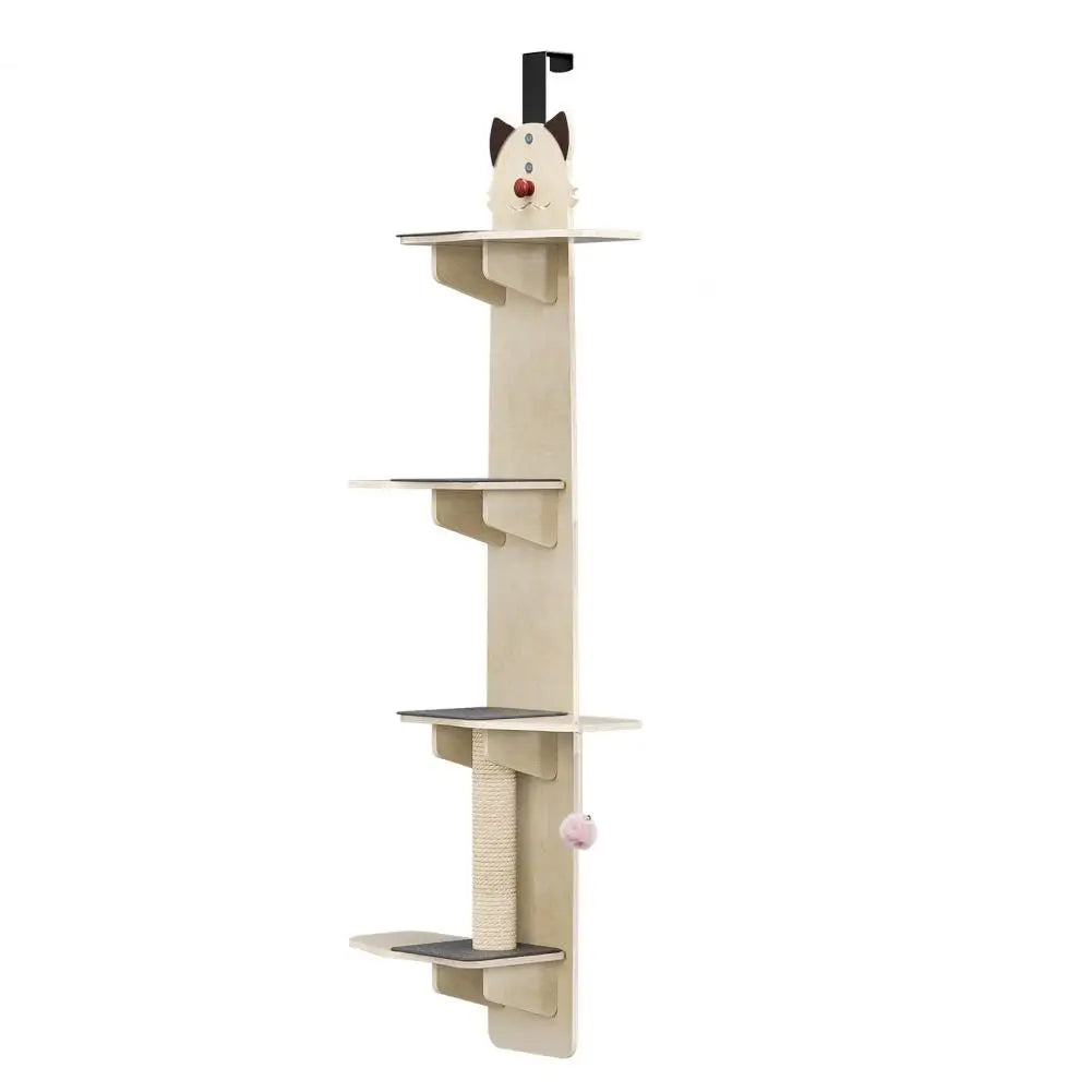 Indoor Over Door Cat Hanger 4-Layer Vertical Cat Climbing Shelf Cats Tree with Scratching Pad Post Tease Cat Ball Home Use