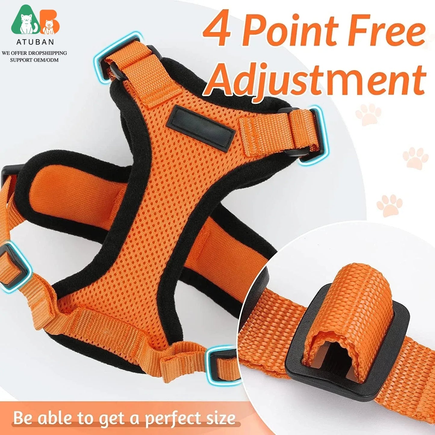 ATUBAN Cat Harness And Leash For Walking Reflective Escape Proof