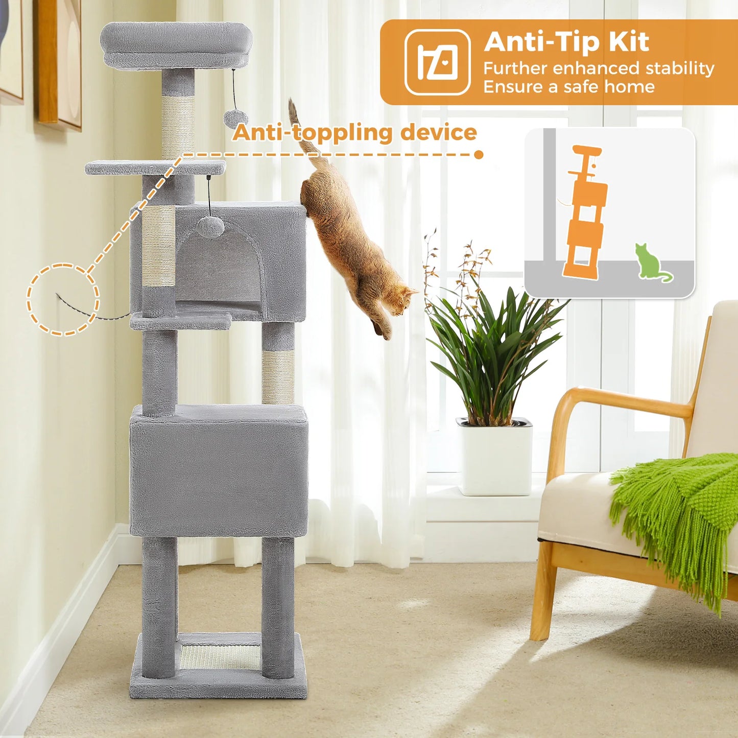 Multi-Level Cat Tree for Indoor Large Cat Tower with 2 Spacious Condos Scratching Posts Scratching Pad Cat Accessories Cat Toys