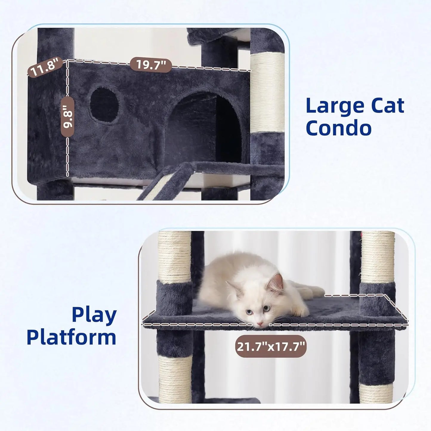 Tall Cat Tree for Large Cats with Perches and Hammock