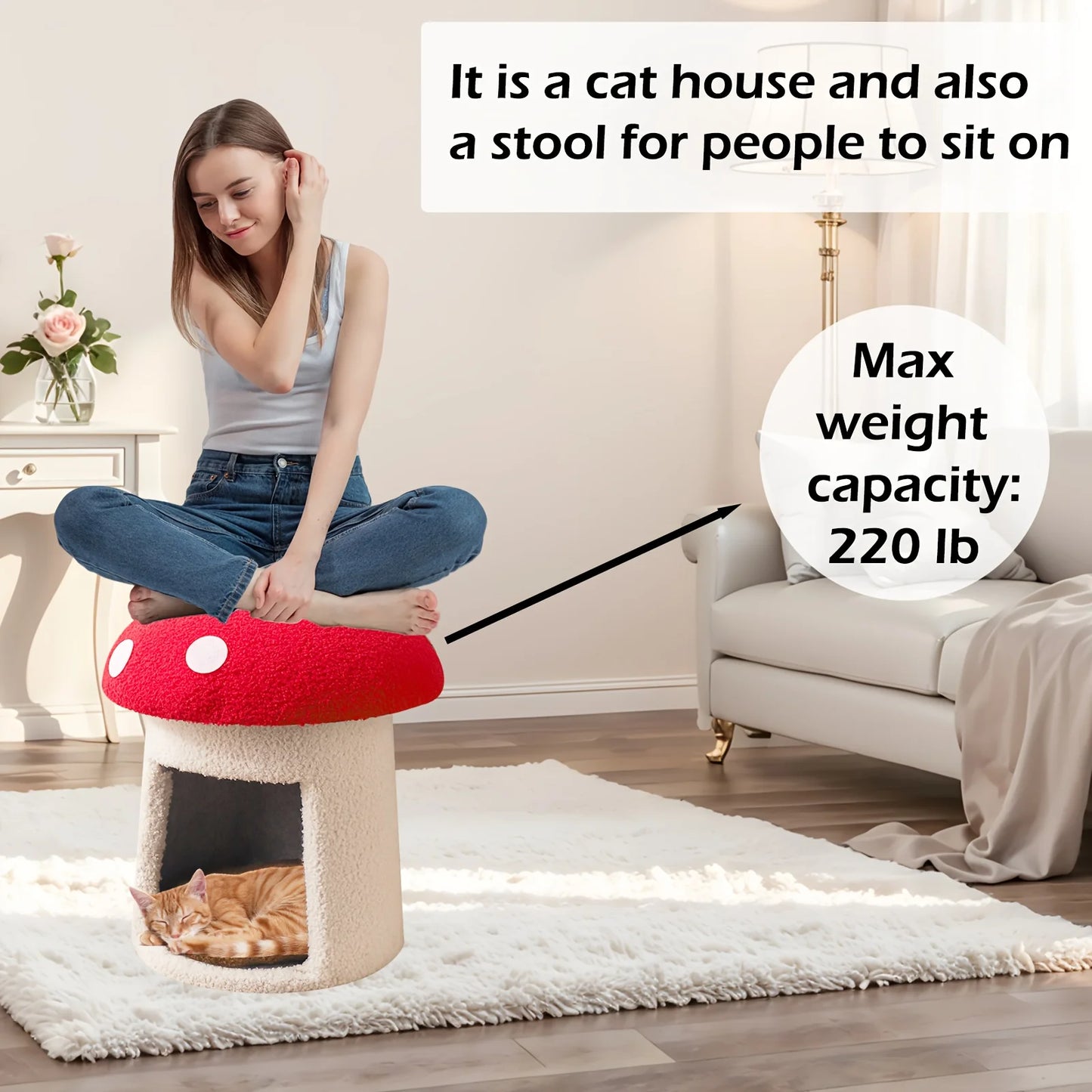 NONECN Mushroom Cat Bed Cow Shaped Cat Cave for Cats