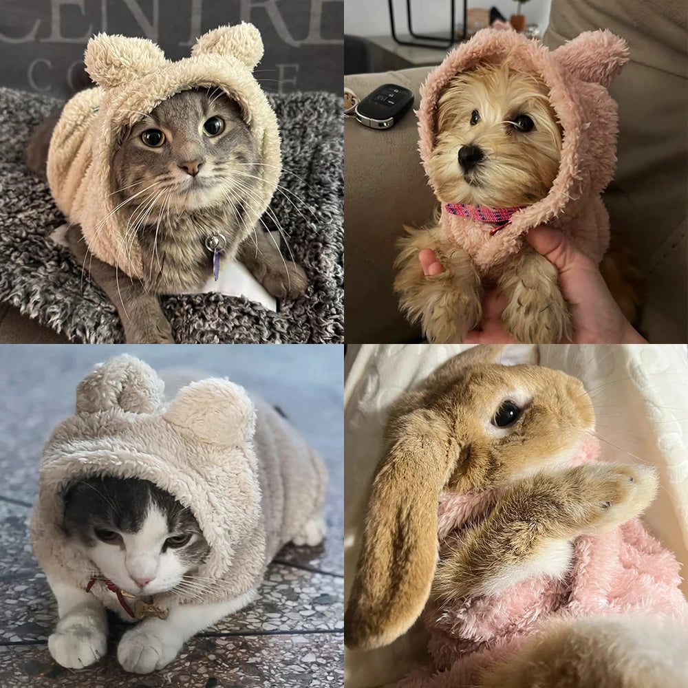 Winter Fleece Hooded Pet Sweater Coat For Small Dogs Cats