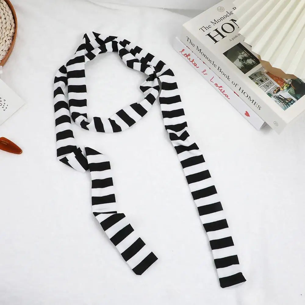 2024 Women Harajuku Cotton Scarves Y2k Black Grey Stripe Long Scarves 180cm Thin Long Decorative Neckerchief Fashion Streetwear