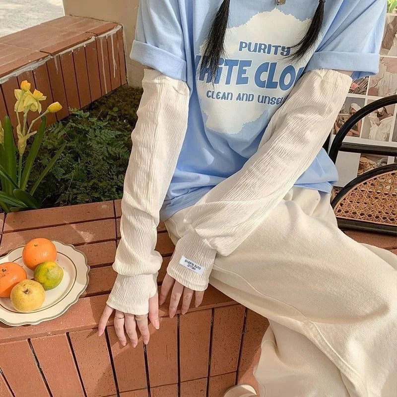 Summer Loose Ice Silk Long Sleeve Sun Protection Fingerless Gloves Elegant Breathable Sunscreen Mittens Women Clothes Accessory