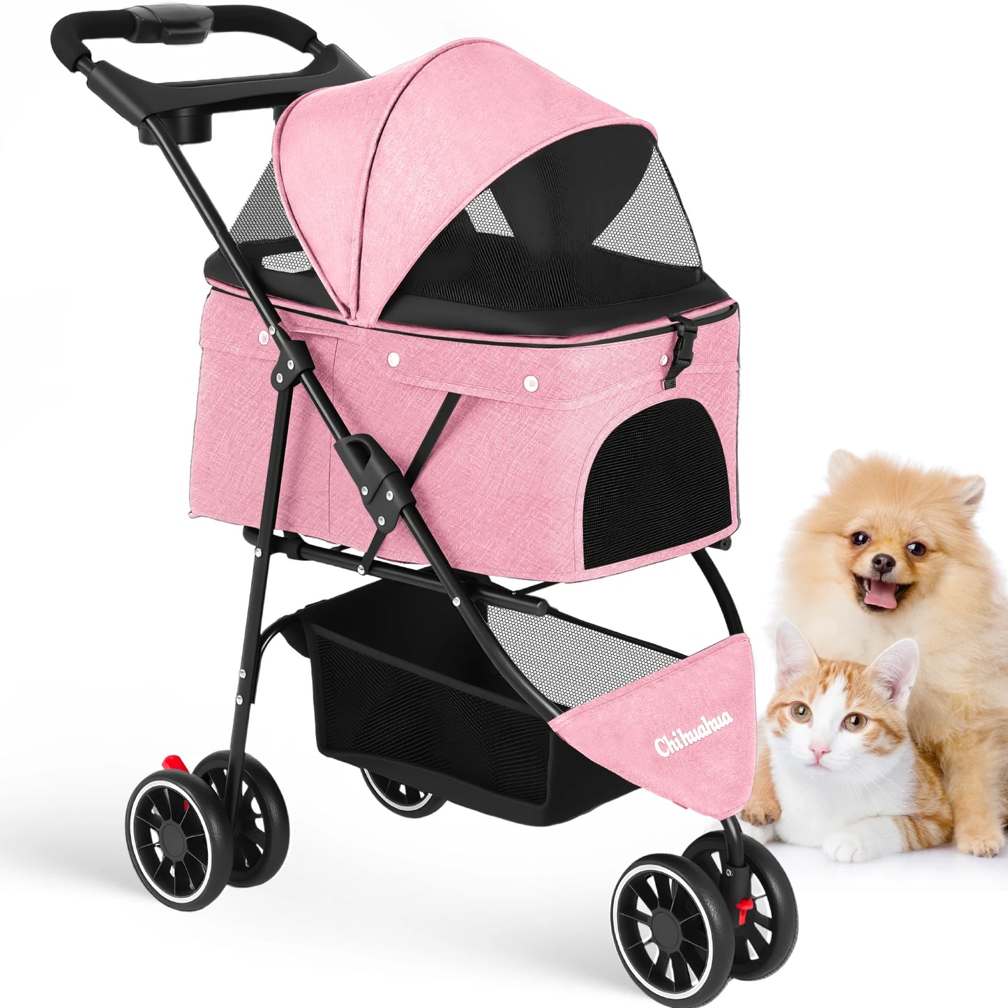Chihuahua Pet Stroller for Cats and Dogs Foldable Three Wheel