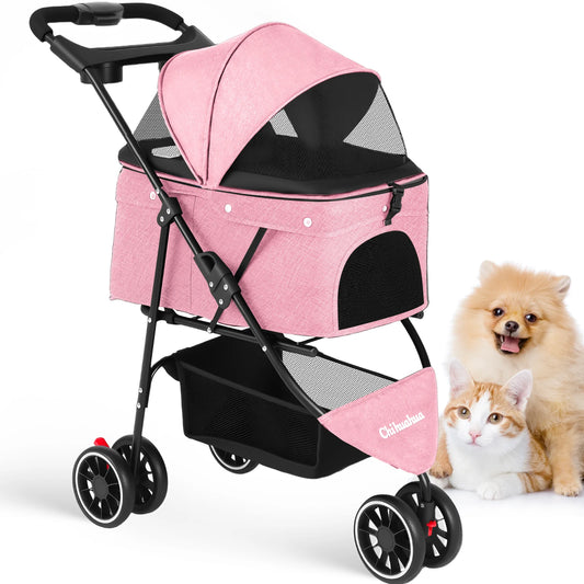Chihuahua Pet Stroller for Cats and Dogs Foldable Three Wheel