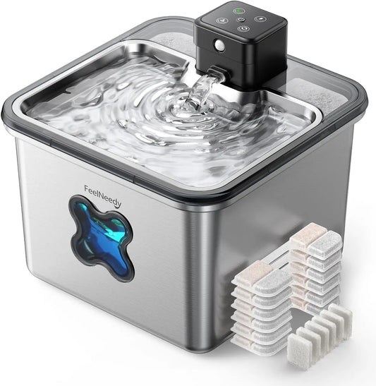 For Cats and Dogs Drinking, Stainless Steel Wireless Water Fountain, 3.2L, 4000mAh Battery Operated, with Sensor and 6 Filters