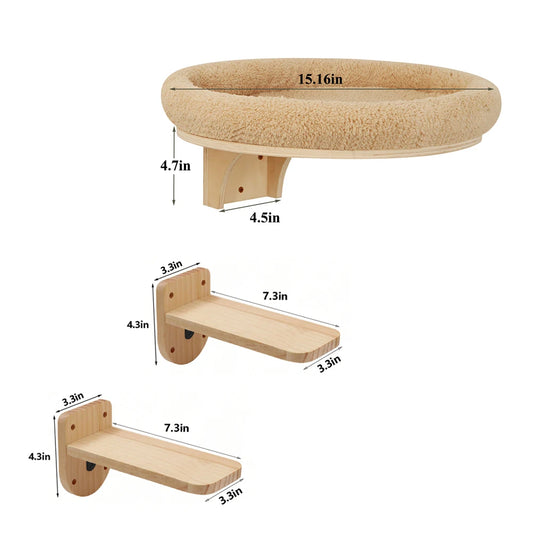 PETRAVELCN Cat Wall Mounted Solid Wood Climbing Ladder Hammock