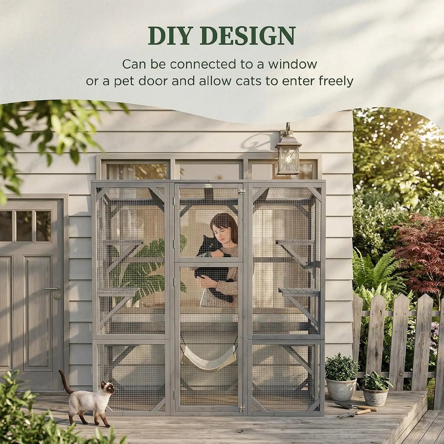 Catio Outdoor Cat Enclosure, Large Wooden Cat House with 6 Jumping Platforms, Weatherproof Roof, Outdoor Cat Cage Cat, Custom