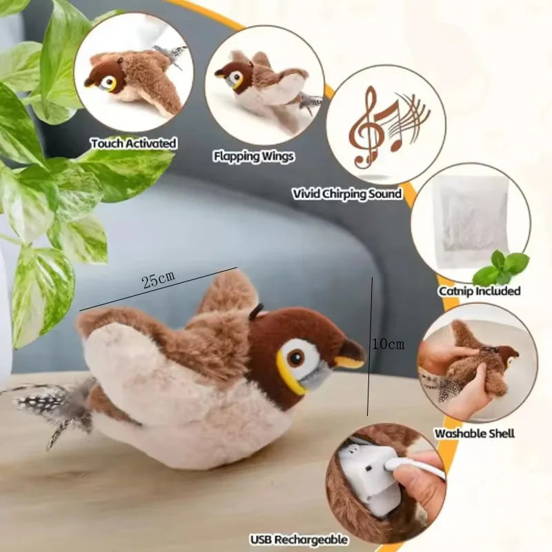 Interactive Flapping Bird Plush Cat Toy Touch Activated