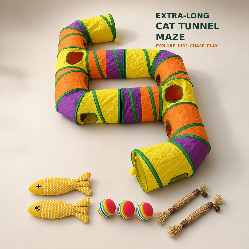 Zoe Connectable Cat Tunnel Maze With Toys And Peek Holes