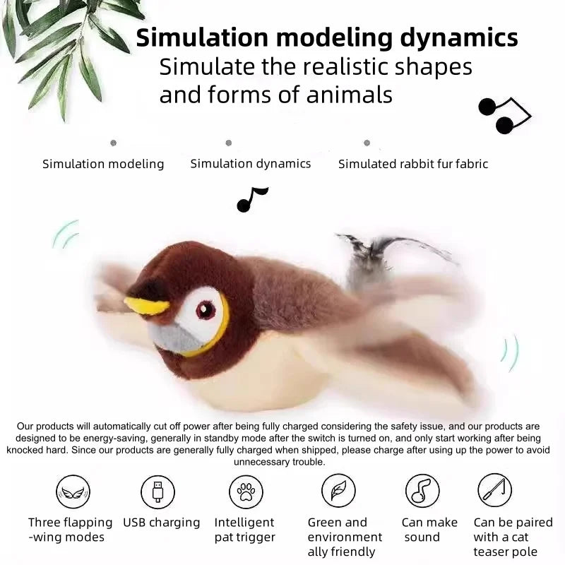 Interactive Flapping Bird Plush Cat Toy Touch Activated