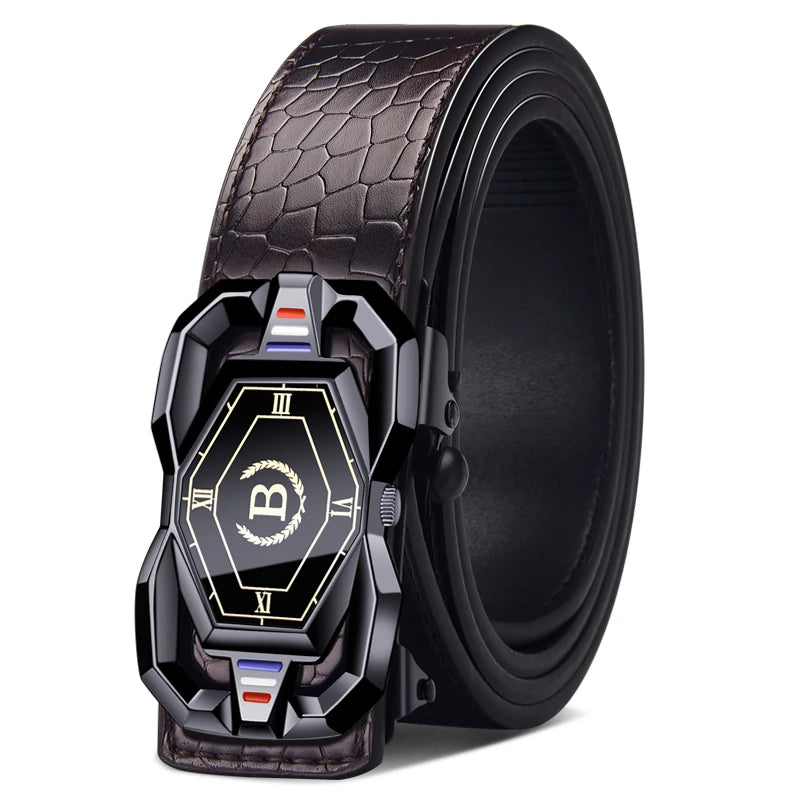 New Men's Crocodile Pattern Automatic Buckle Belt Fashionable Men's Casual Shorts Business Belt Trendy Youth Belt