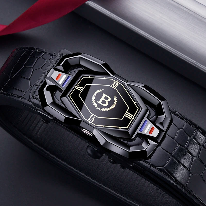 New Men's Crocodile Pattern Automatic Buckle Belt Fashionable Men's Casual Shorts Business Belt Trendy Youth Belt