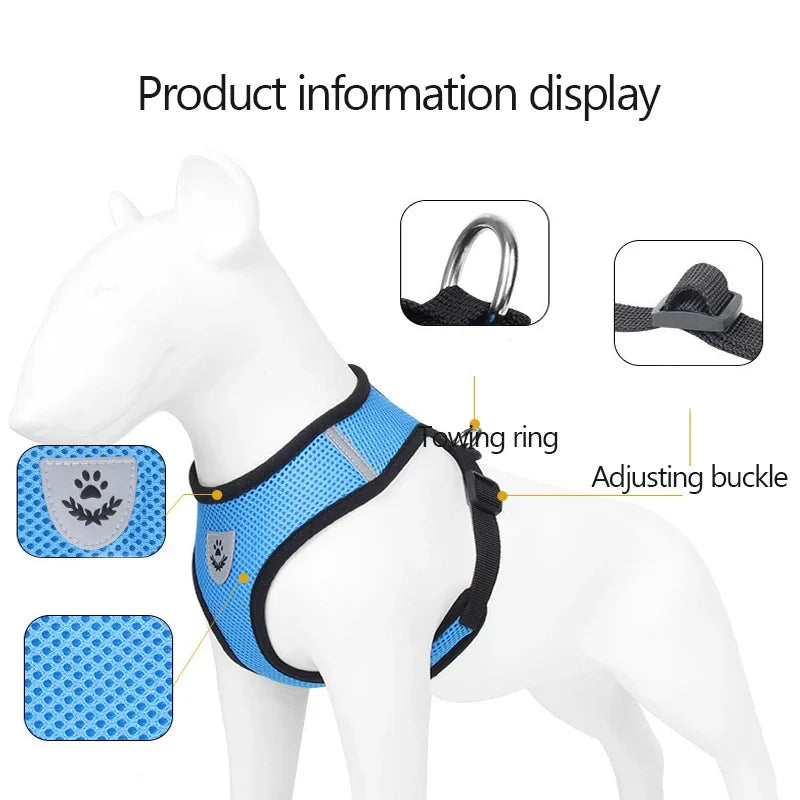 NONECN Cat Harness Vest Leash Set Adjustable Polyester Mesh