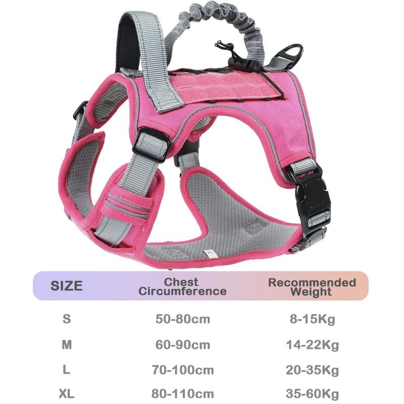Tactical No Pull Dog Harness Escape Proof - Reflective Adjustable Vest with Leash & Handle for Large Medium Dogs Outdoor Walking