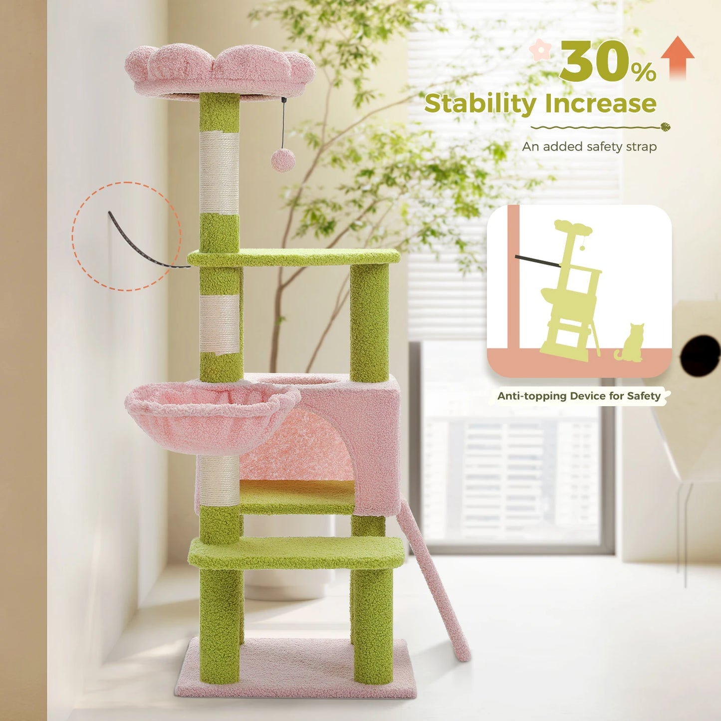 PEQULTICN Flower Cat Tree Multi-Level Cat Tower with Hammock